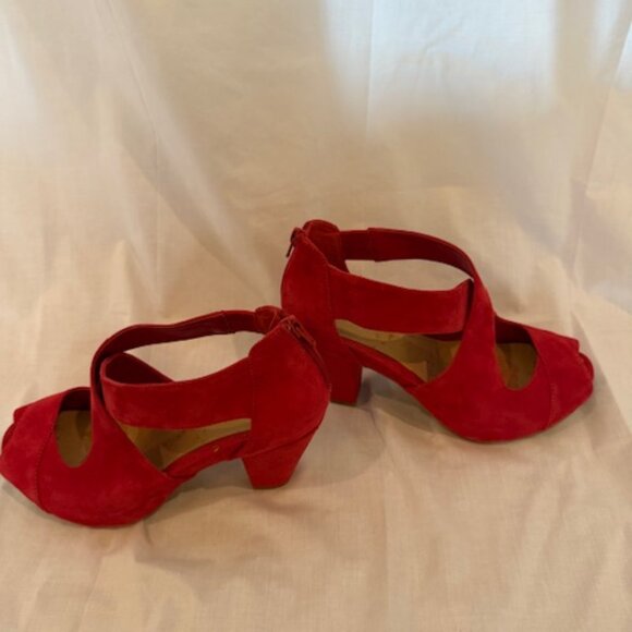 Easy Spirit Open Toe Red Platform Nubuck Leather Shoes US 8.5 - Picture 5 of 10